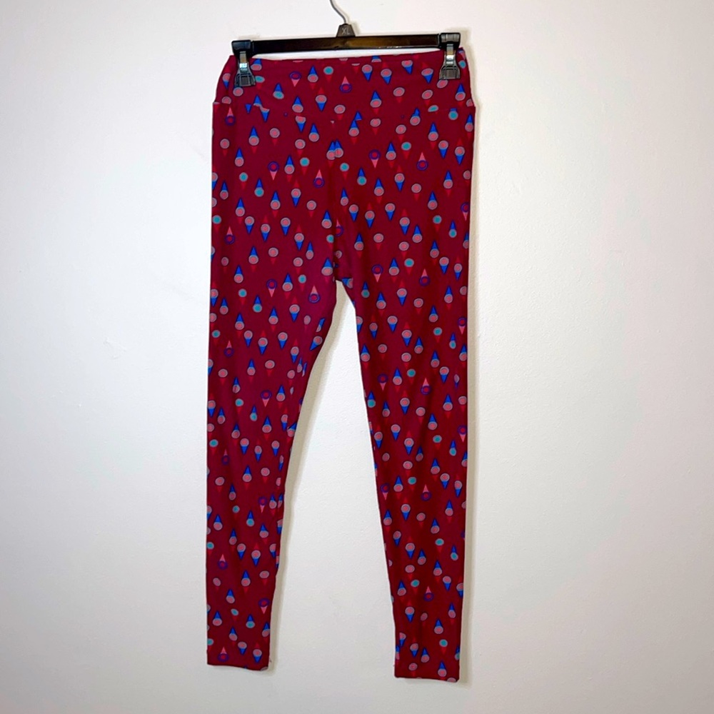 LuLaRoe Leggings Red with Funky Cone Pattern O/S
